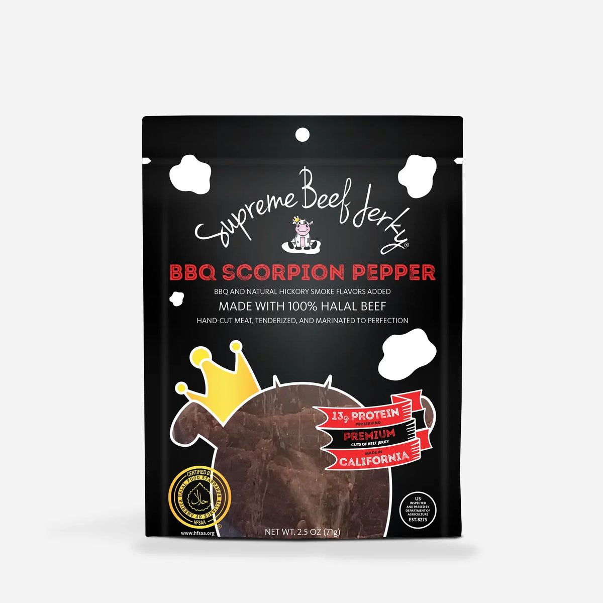 Supreme Beef Jerky HALAL BEEF JERKY, MARINATED SPICY BEEF JERKY, HANDCRAFTED GOURMET MEAT SNACKS, 2.5 OZ (BBQ SCORPION PEPPER)