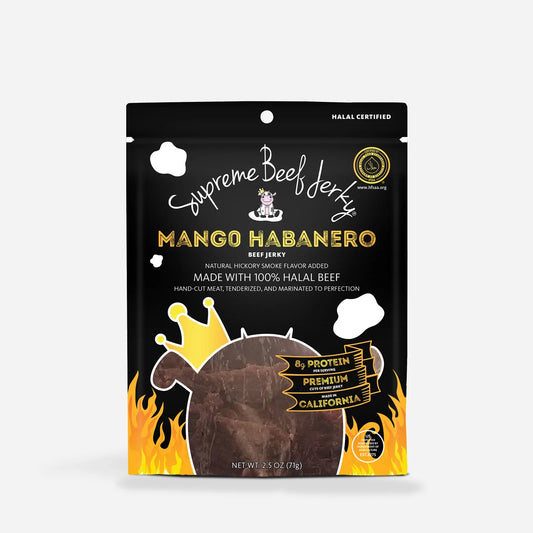 Supreme Beef Jerky HALAL BEEF JERKY, MARINATED SPICY BEEF JERKY, HANDCRAFTED GOURMET MEAT SNACKS, 2.5 OZ (MANGO HABANERO)