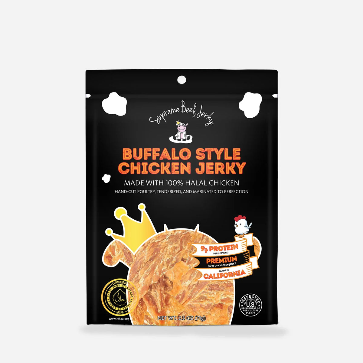 Supreme Beef Jerky HALAL CHICKEN JERKY, MARINATED CHICKEN JERKY, HANDCRAFTED GOURMET MEAT SNACKS, 2.5 OZ (BUFFALO STYLE CHICKEN)