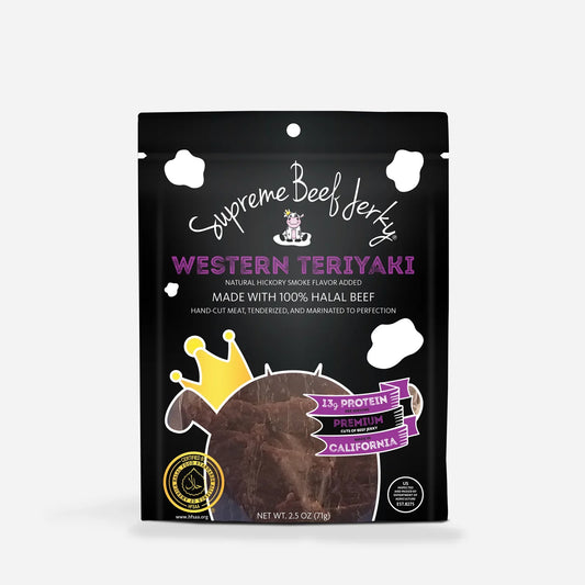 Supreme Beef Jerky HALAL BEEF JERKY, MARINATED BEEF JERKY TERIYAKI, HANDCRAFTED GOURMET MEAT SNACKS, 2.5 OZ (WESTERN TERIYAKI)
